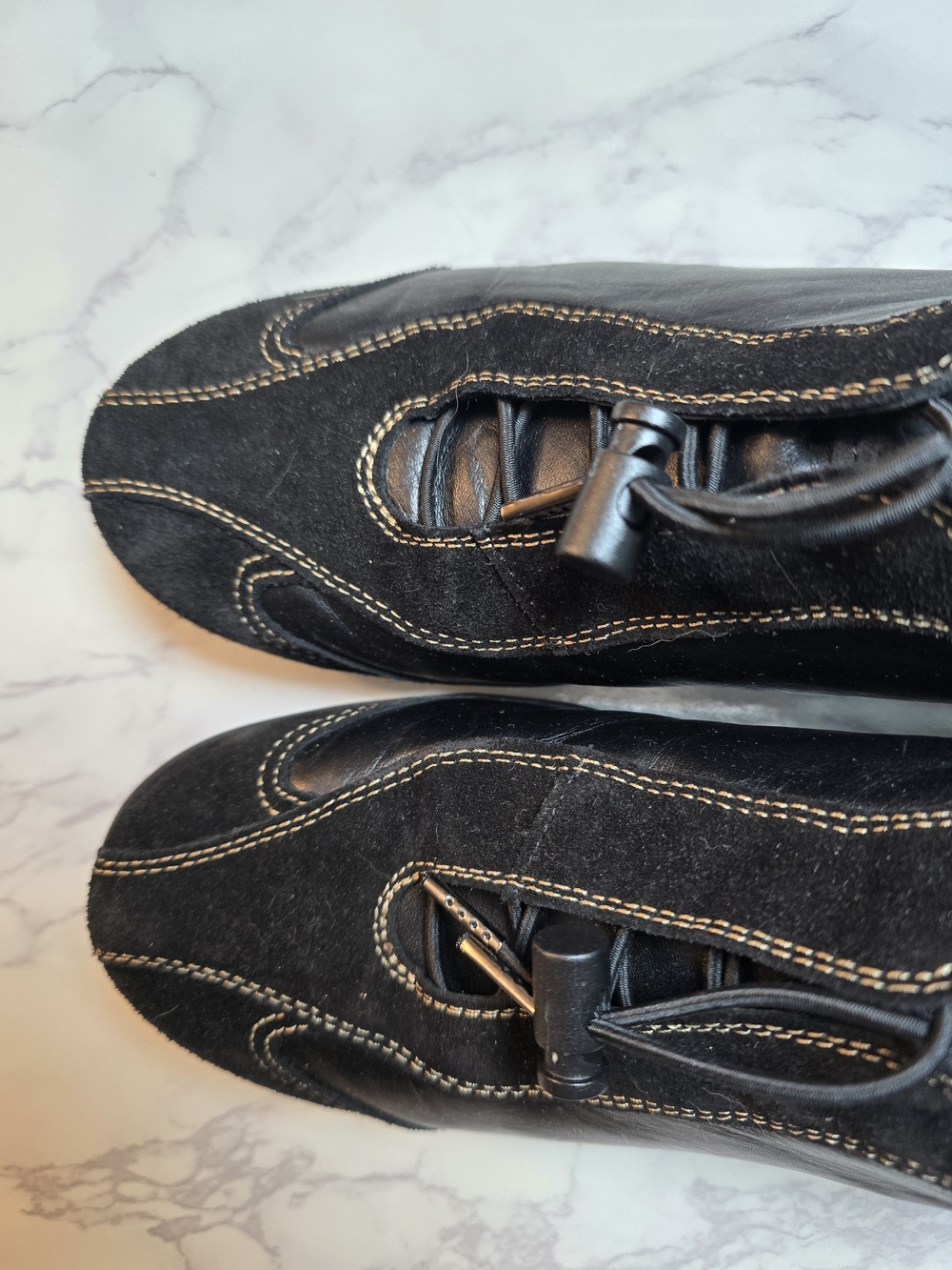 Paul Green Black Suede and Leather Slip-On Loafers with Brown Stitching - Picture 3 of 8